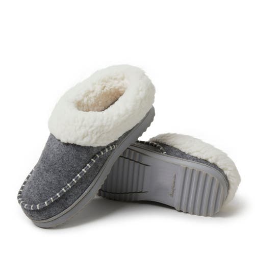 Dearfoams Women's Nyla Felted Plaid Moccasin Toe Clog Slipper In Light Heather Grey