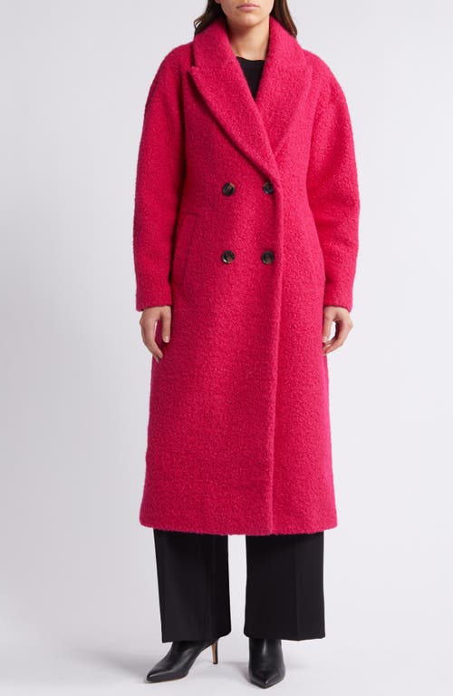 Shop Bcbg Double Breasted Bouclé Long Coat In Magenta