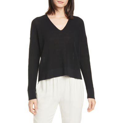Eileen Fisher Boxy V-Neck Pullover, Black