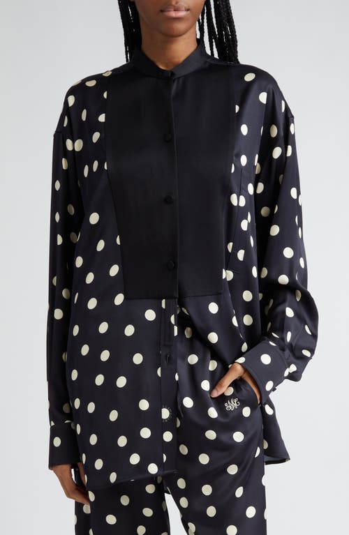 Stella McCartney Plastron Polka Dot Satin Button-Up Shirt Black/Cream at Nordstrom, Us