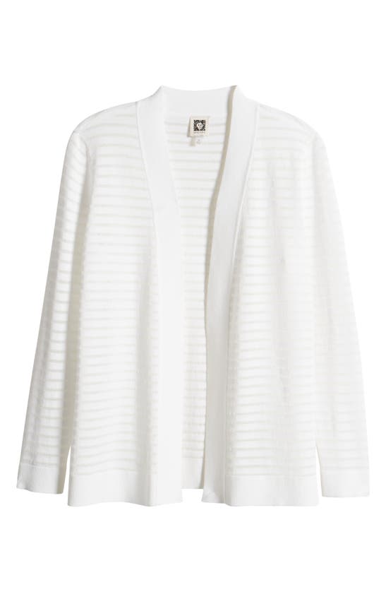 Shop Anne Klein Sheer Stripe Cardigan In Bright White