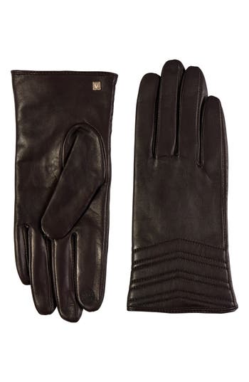 Bruno Magli Chevron Quilt Leather Gloves In Brown
