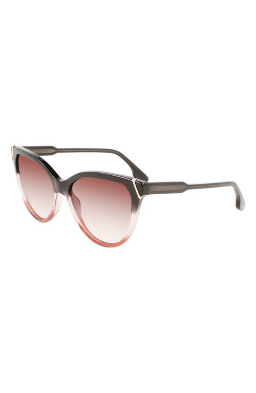 Shop Victoria Beckham Guilloché 57mm Gradient Cat Eye Sunglasses In Grey/rose/caramel