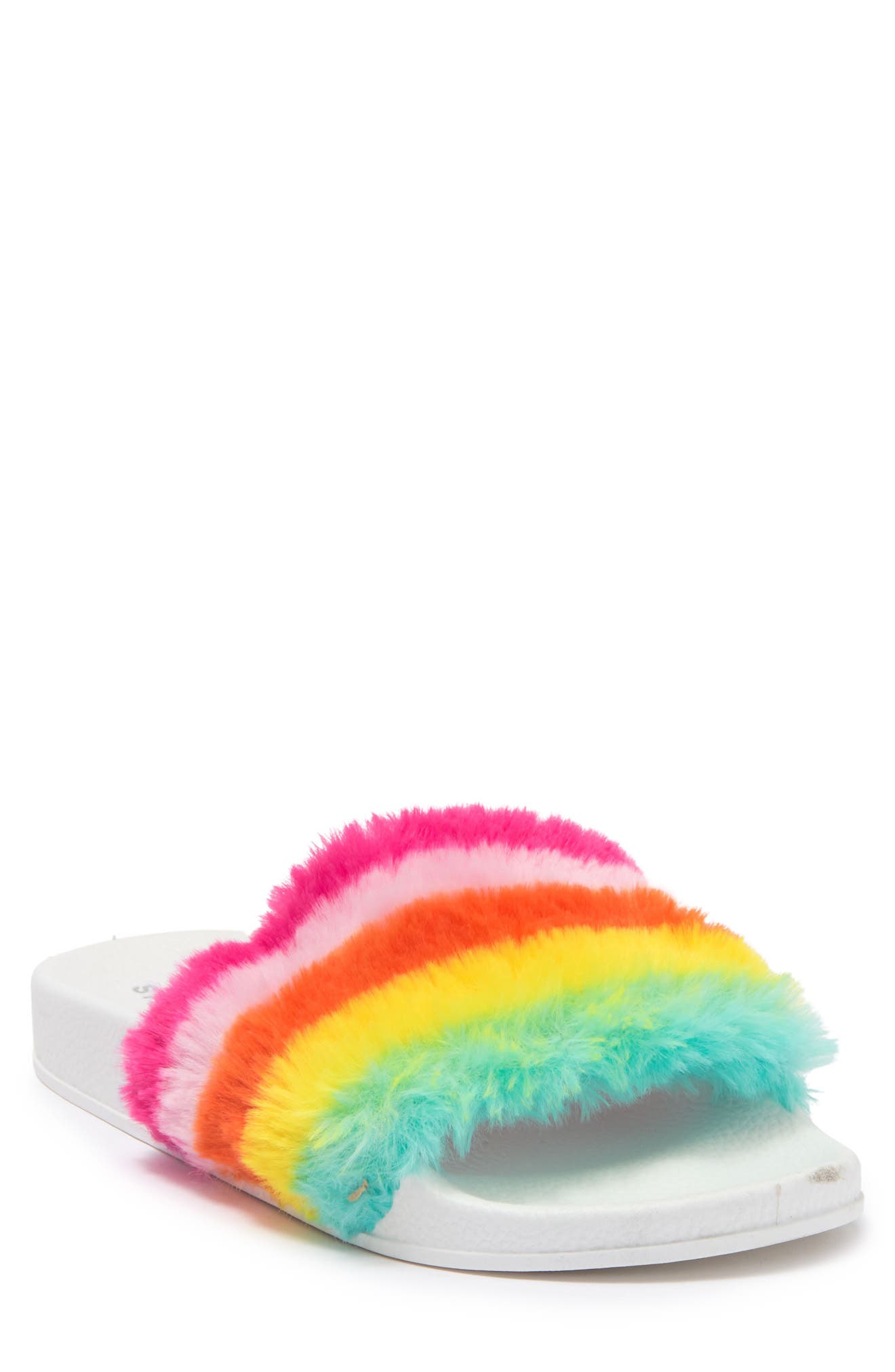 Steve Madden Kids' Smooth Faux Fur Slide Sandal In Rainbow