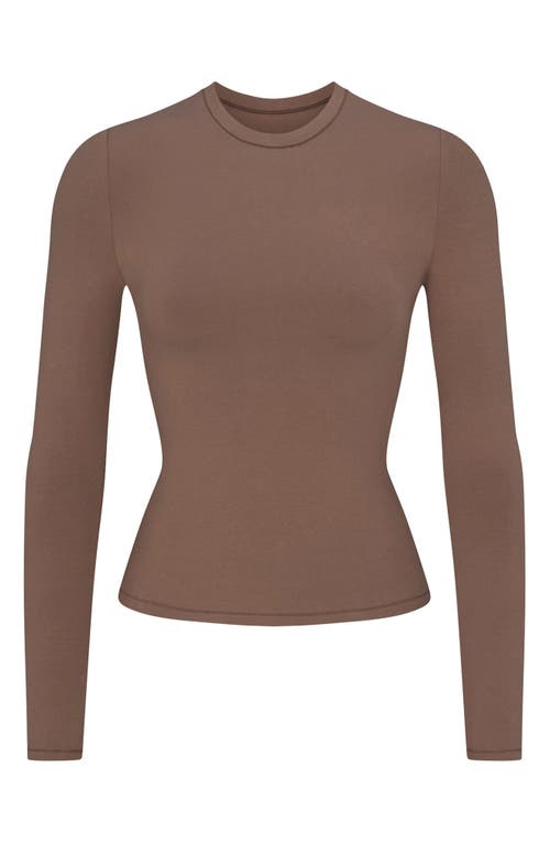 Shop Skims Stretch Cotton Jersey Long Sleeve T-shirt In Truffle