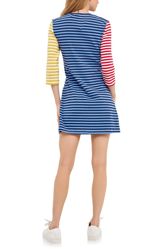 Shop English Factory Colorblock Stripe Cotton Knit T-shirt Dress In Navy Multi