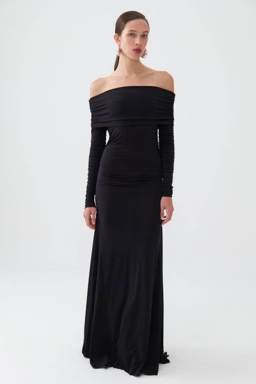 Shop Nocturne Off-the-shoulder Maxi Dress In Black