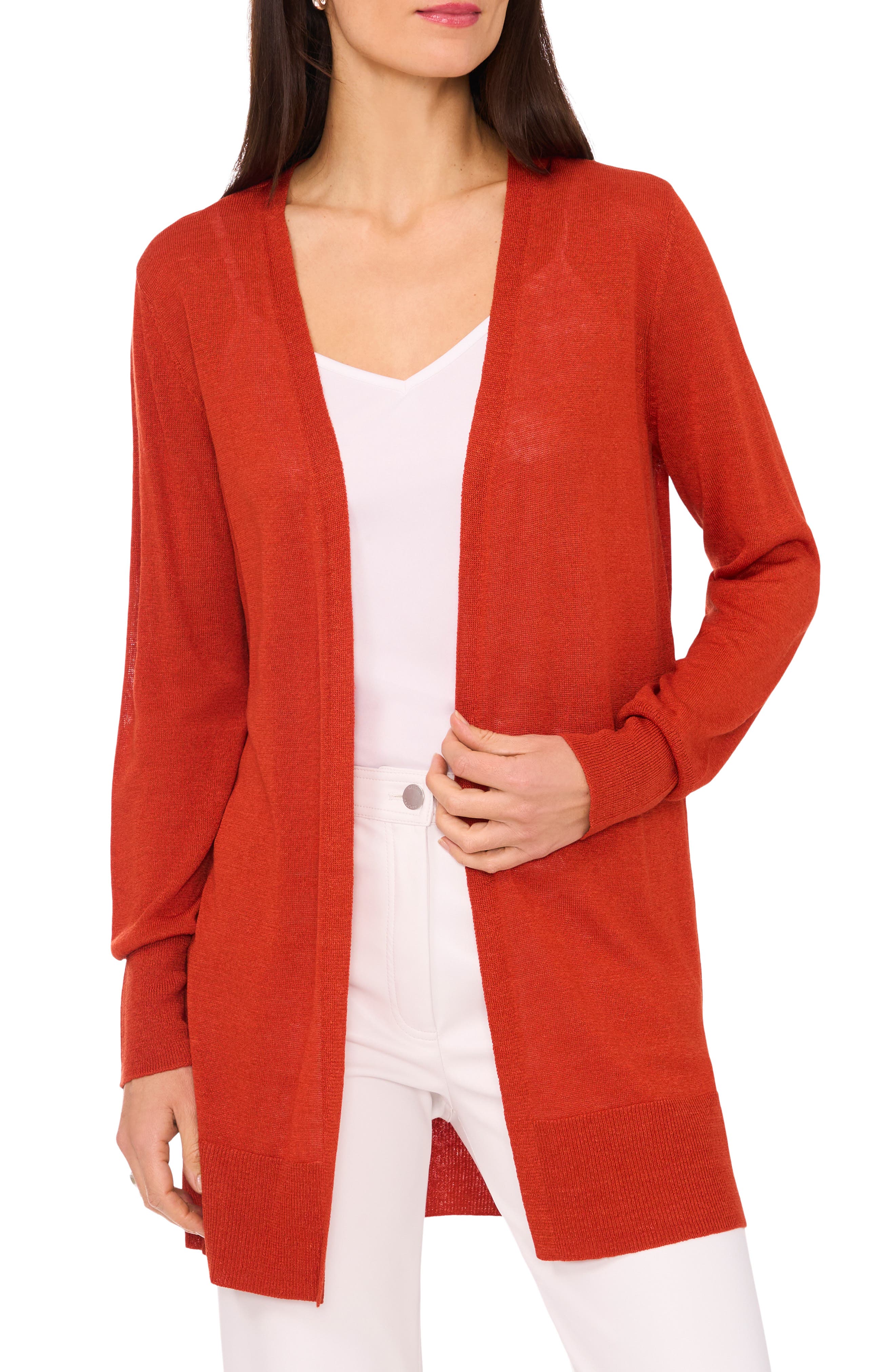 Halogenr Halogen(r) Side Slit Cardigan In Red Umber