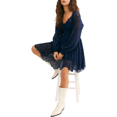 Free People Lottie Long Sleeve Minidress, Blue