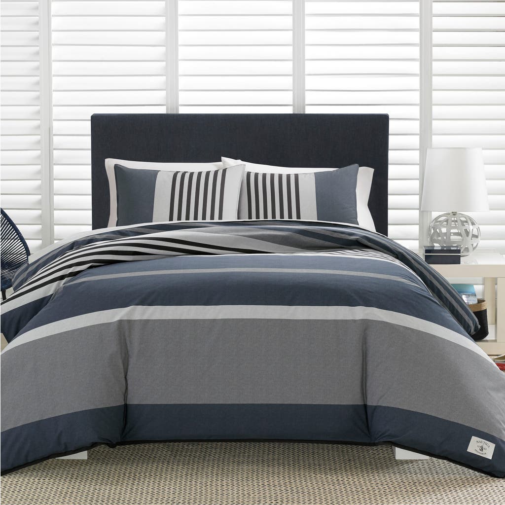 Nautica Rendon Stripe Duvet & Sham Set In Charcoal