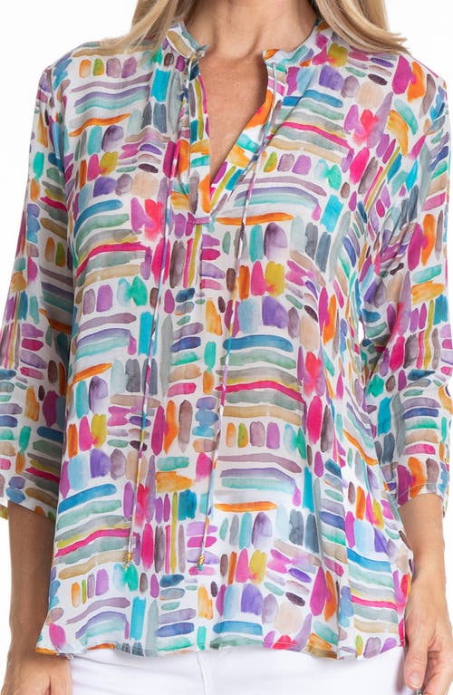 Shop Apny Print Tie Neck Top In Pink Multi