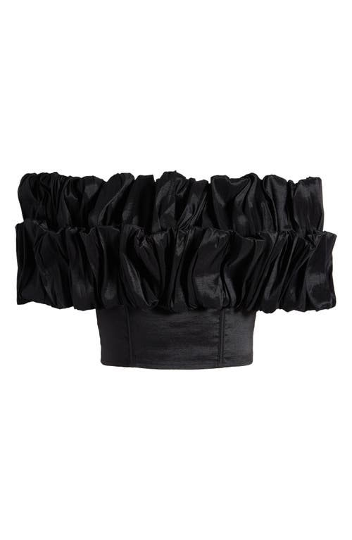 Shop Nasty Gal Ruffle Off The Shoulder Taffeta Crop Top In Black