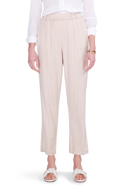 Cafe Stripe Linen Blend Ankle Straight Leg Pants