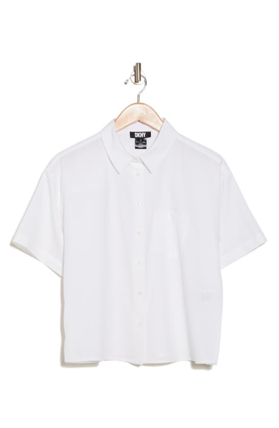 Dkny Two-way Stretch Short Sleeve Button-up Shirt In White