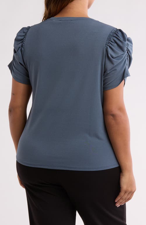 T Tahari Ruched V-neck T-shirt In Deep Slate Blue