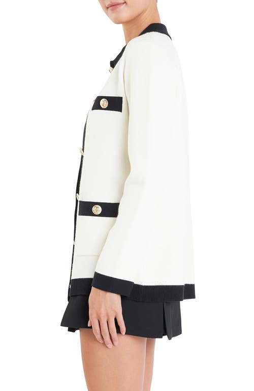 Shop English Factory Contrast Edge Collared Cardigan In White/black