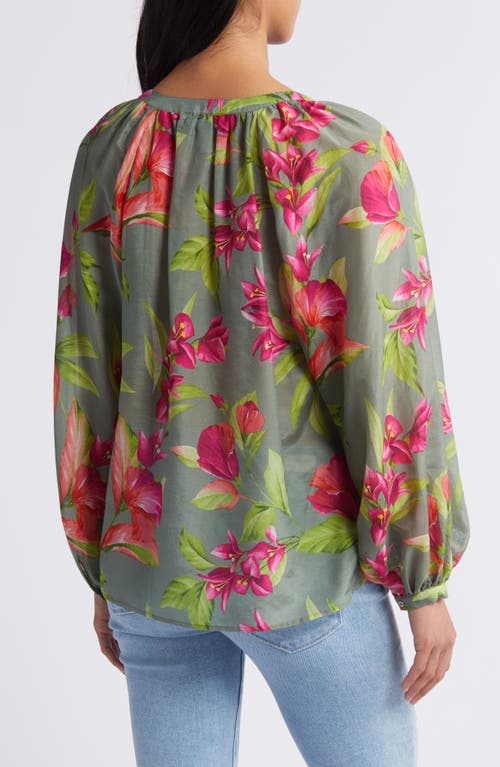 Shop Tommy Bahama Lavis Blooms Agua Amara Cotton & Silk Top In Tea Leaf