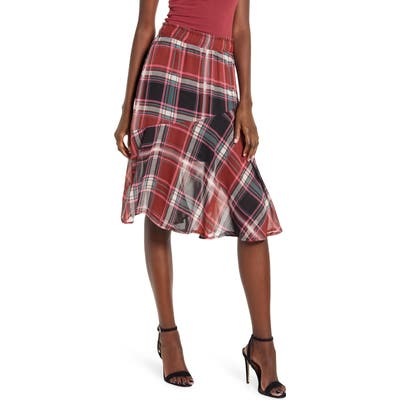 Vera Moda Nora Plaid Asymmetrical Ruffle Skirt, Brown