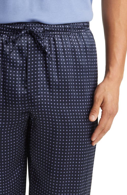 Shop Majestic International Silk Charmeuse Pajama Pants In Navy Dot/navy Piping