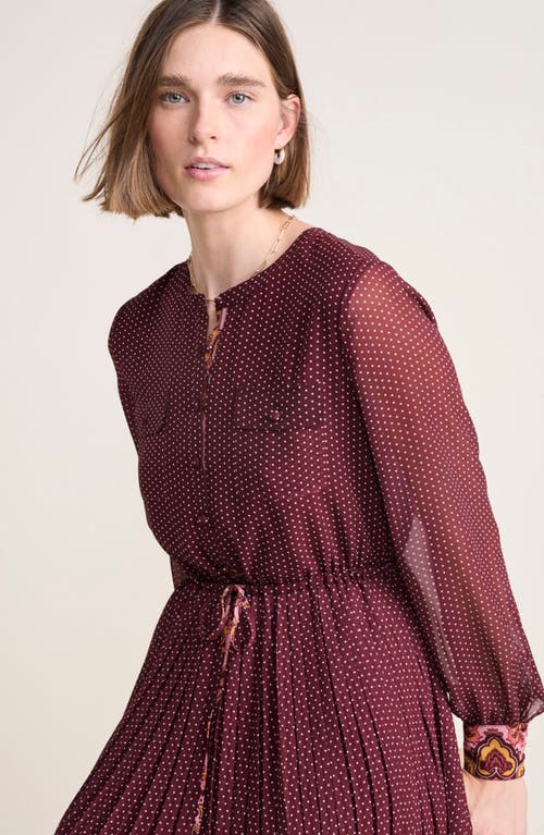 Shop Vineyard Vines Mixed Print Long Sleeve Pleated Georgette Midi Dress In Paisley Medium Crimson