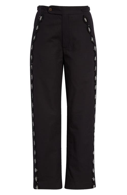 Bode Harlequin Beaded Cotton Trousers in Black