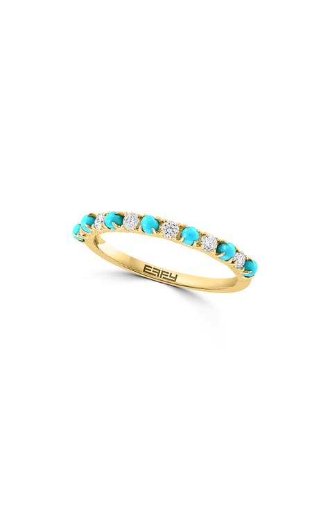 14K Yellow Gold Turquoise & Diamond Ring - 0.20 ctw.