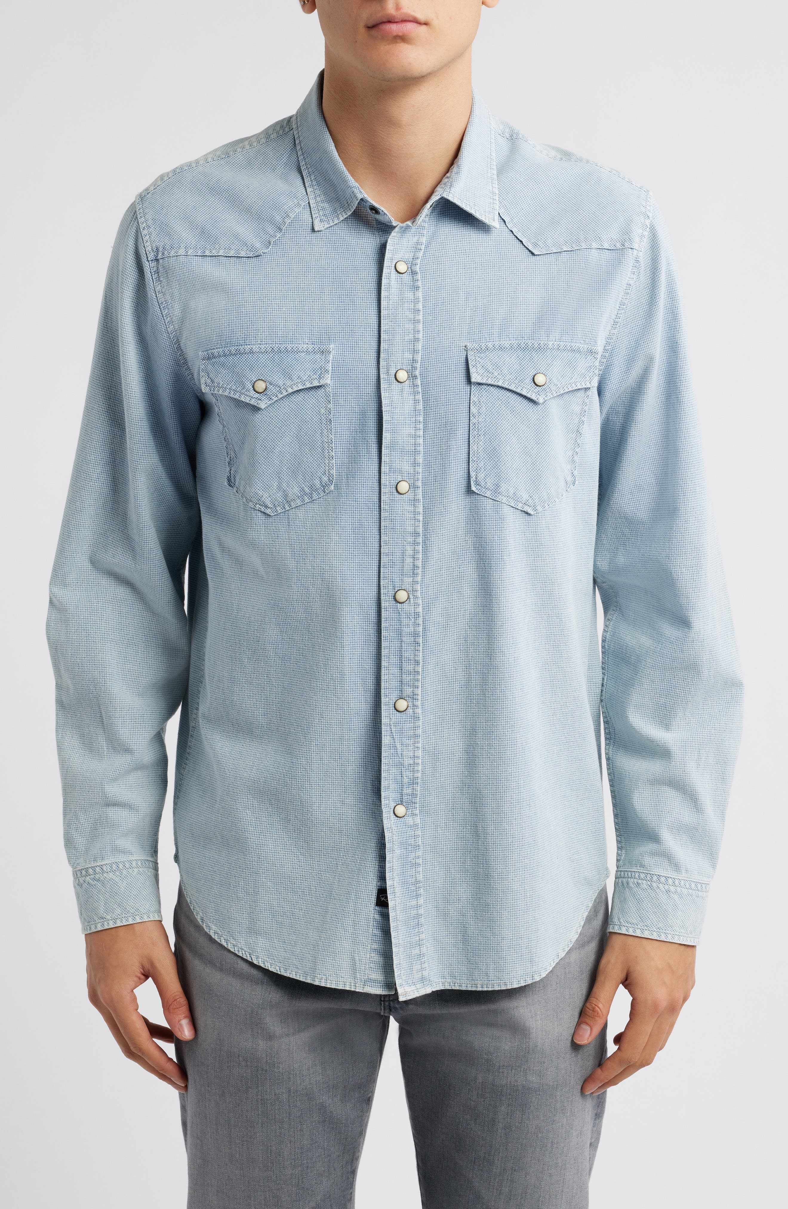 Rails Roy Relaxed Fit Plaid Stretch Cotton Snap-Up Shirt in Sunfaded Indigo 