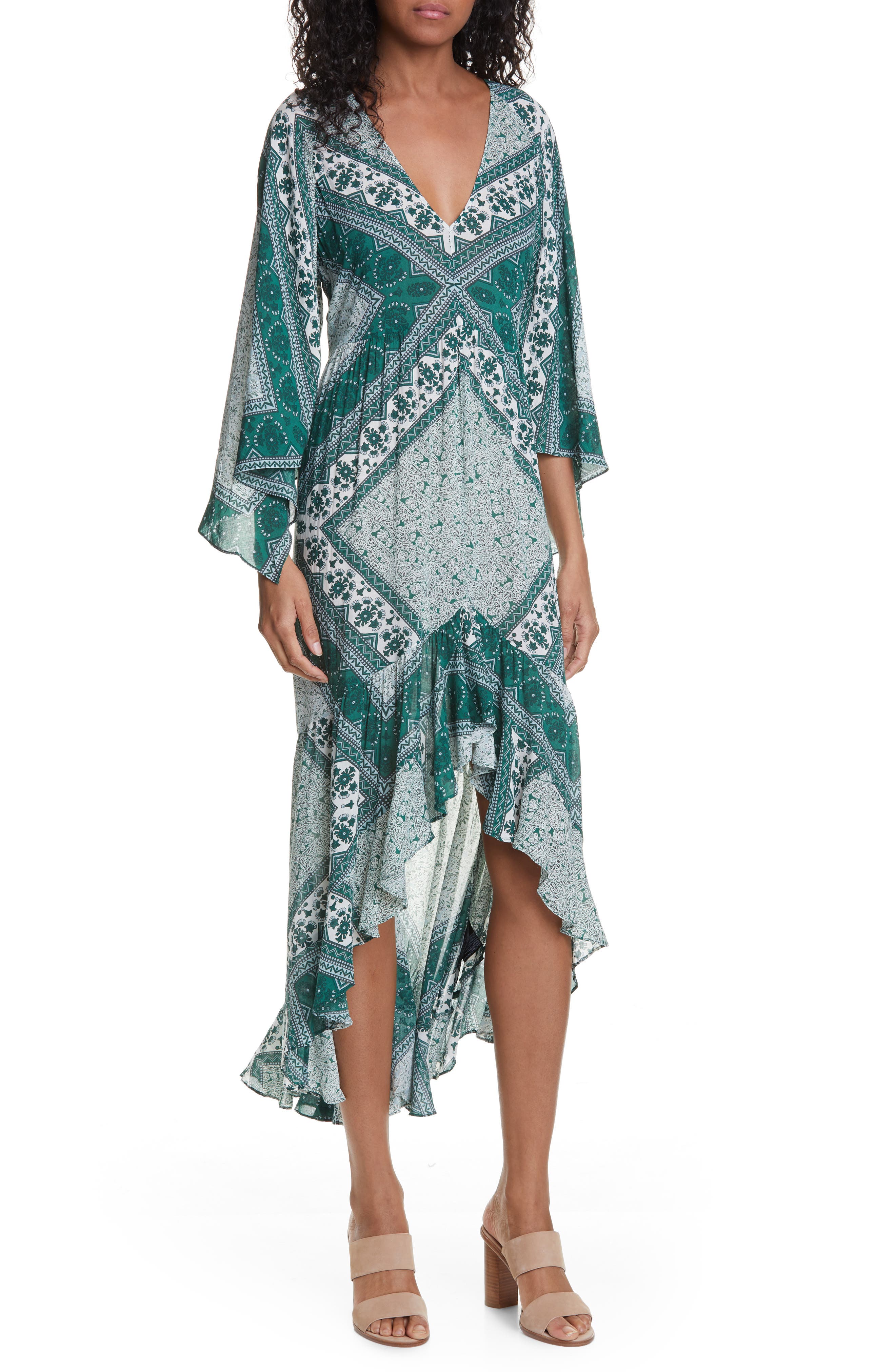 Ba & sh Usso Mixed Print High/low Dress, Green
