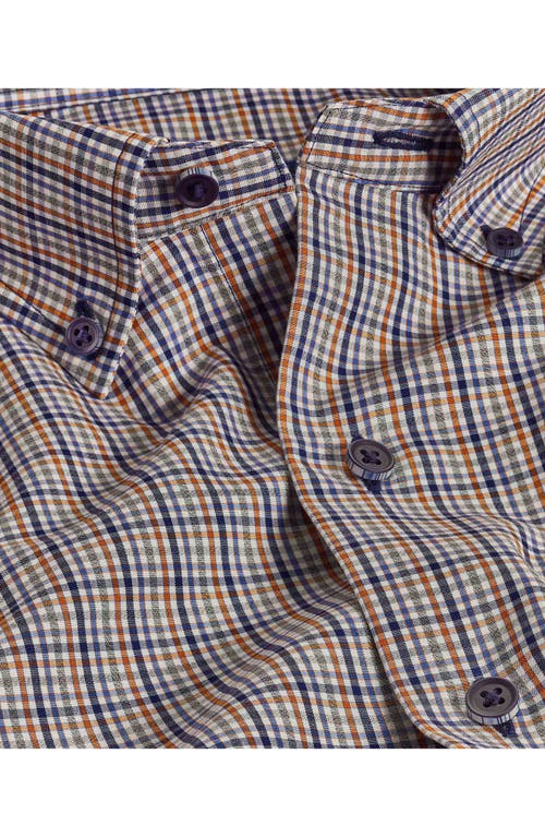 David Donahue Check Cotton Poplin Button-down Shirt In Navy/orange