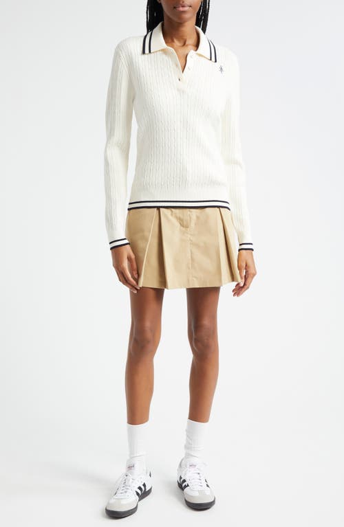 Shop Sporty And Rich Sporty & Rich Cable Tipped Long Sleeve Polo Sweater In Cream