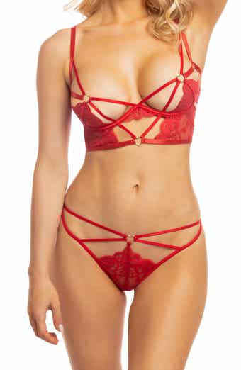 NWOT Sexy Heart Strappy Underwire Bra & Thong Set