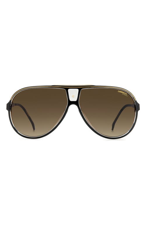Carrera Eyewear 63mm Polarized Aviator Sunglasses in Black Gold /Brown Gradient