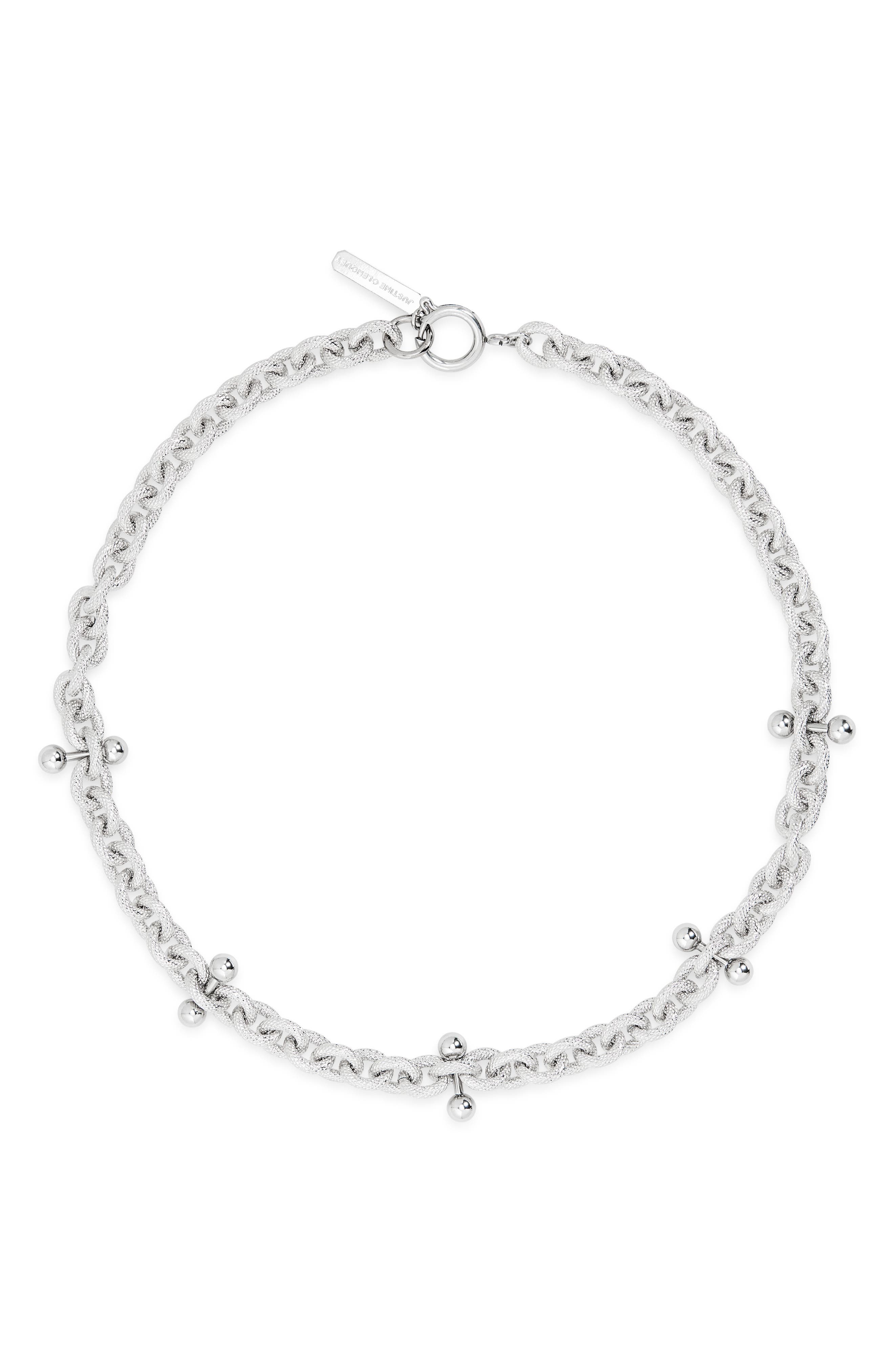 Justine Clenquet Blake Pierced Necklace in Palladium 