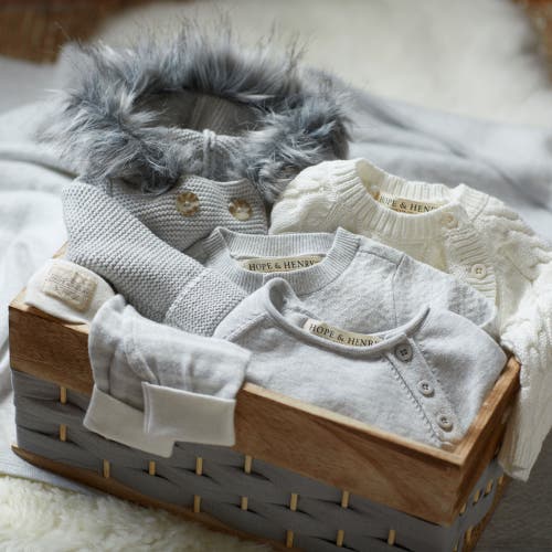Hope & Henry Baby Faux Fur Hooded Sweater, Infant In Light Grey Heather Faux Fur