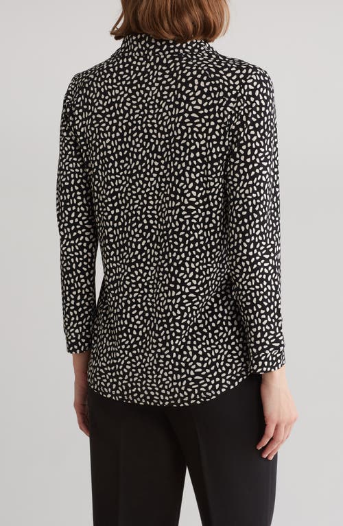 Shop Adrianna Papell Moss Crepe Button Front Shirt In Black/cream Stone Dot