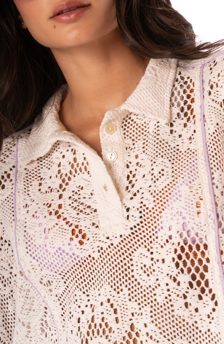 Maaji Flowery Solene Open Knit Crop Cover-Up Shirt, Alternate, color, White