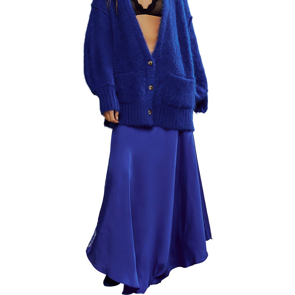 Shop Free People Make You Mine Lace Inset Satin Maxi Slip Skirt In Mazrine
