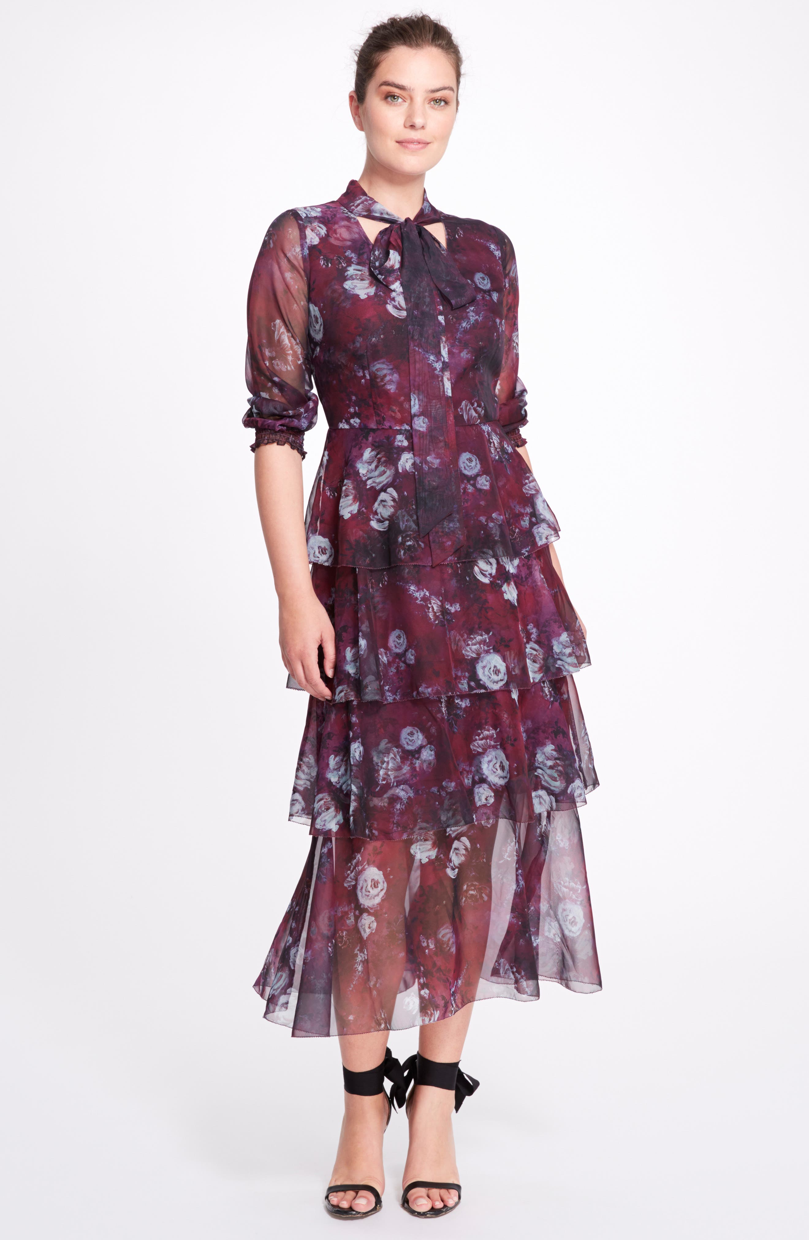 floral tiered chiffon dress