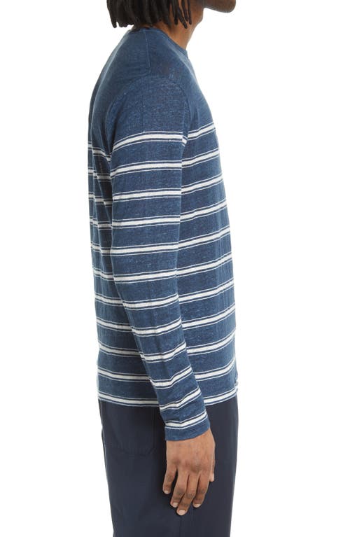 Shop Vince Stripe Crewneck Linen Sweater In Brisk Blue/optic White