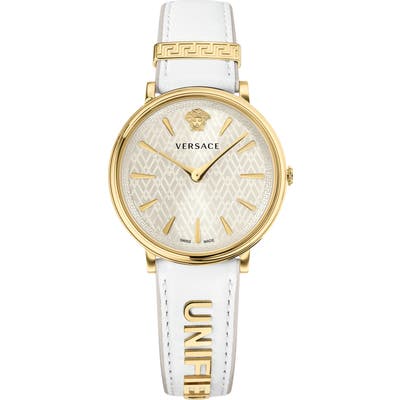 Versace Manifesto Leather Strap Watch,