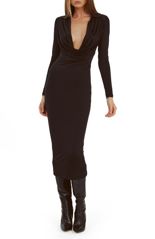 Shop Bardot Lorel Plunge Long Sleeve Dress In Black