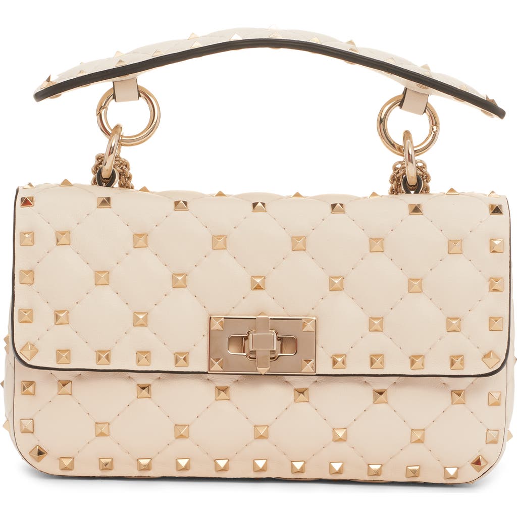 Valentino Garavani Small Rockstud Spike Leather Shoulder Bag In Light Ivory
