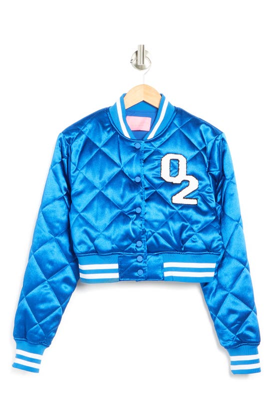 Azalea Wang Satin Quilted Varsity Jacket In Blue | ModeSens