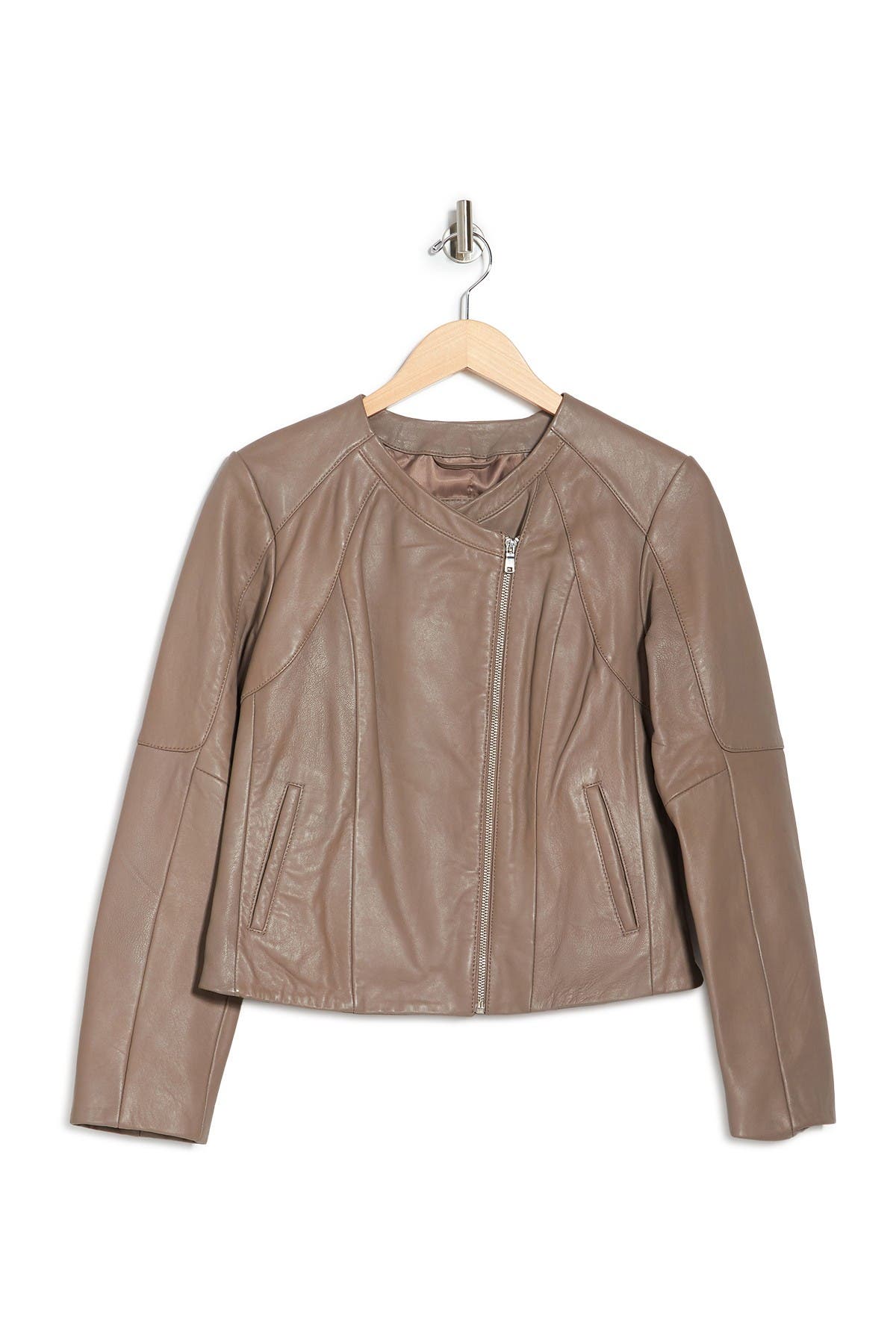 Cole Haan Lambskin Leather Jacket In Cement
