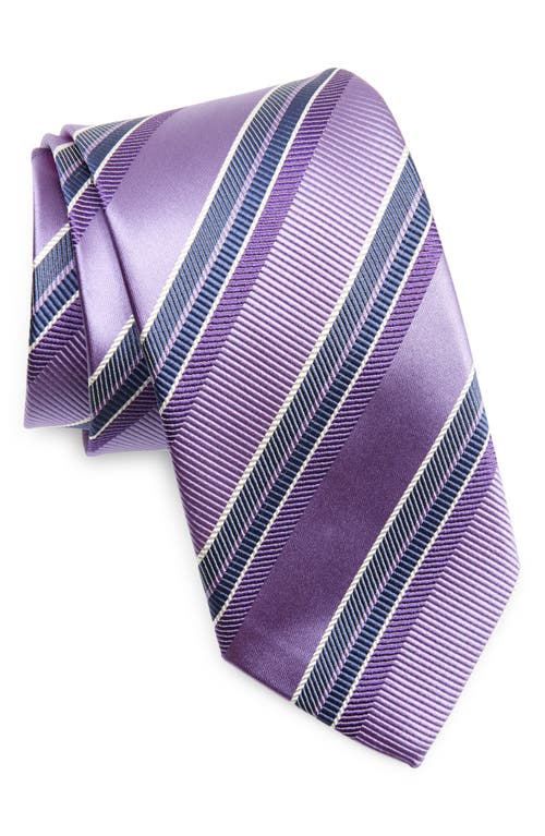 Stripe Silk & Cotton Tie in Purple