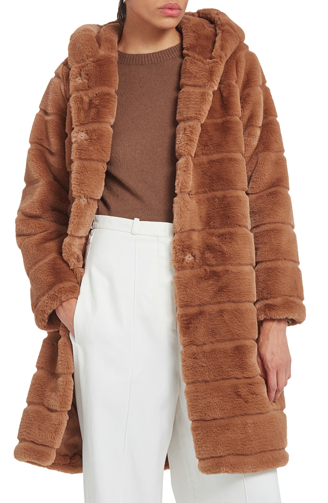 long brown fur coat