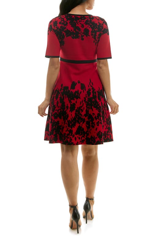 Nina Leonard Elbow Sleeve Fit & Flare Sweater Dress In Red/black