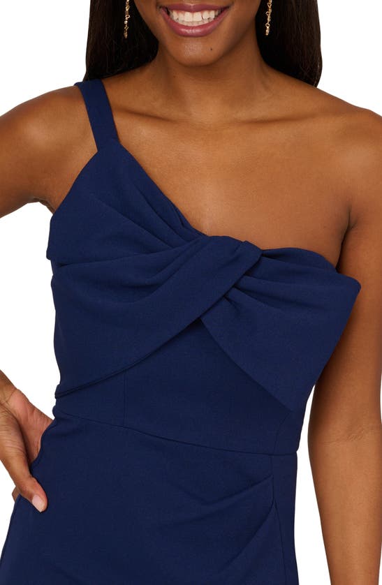 Shop Adrianna Papell One-shoulder Crepe Knit Cocktail Dress In Navy Sateen
