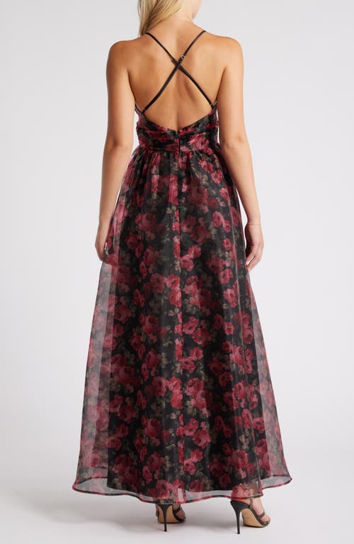 Shop Lulus Simply Divine Floral Organza Gown In Black/pink/green