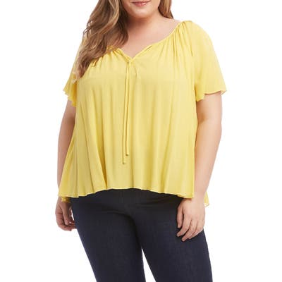 Plus Size Karen Kane Tie Neck Flutter Sleeve Top, Yellow